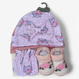 3-Piece Floral Baby Girl Set - Pink Bow Cap, Mittens & Booties Gift Set (0-6 Months)