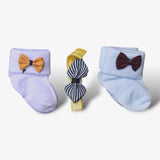 Baby Boy Bow Socks & bow tie Set – 2 Pairs of Socks + Matching Bow Tie (3-Piece Set)