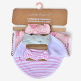 Little Alpaca Baby Girl Accessories Set – 3 Soft Headbands & 2 Absorbent Bibs | Floral & Striped Prints