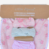 Little Alpaca Baby Girl Accessories Set – 3 Soft Headbands & 2 Absorbent Bibs | Floral & Striped Prints