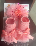 Baby Girl Pink Sparkle Headband & Socks Set – Tulle Bow & Star Accents