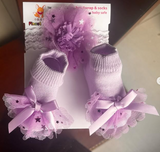 Baby Girl Lavender Headband & Socks Gift Set – Tulle Star Ruffle Design