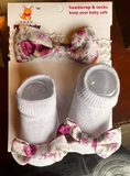 Baby Girl White Floral Headband & Socks Set – Soft Cotton Bow Design