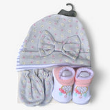 4-Piece Baby Girl Set - Lavender Floral Twin Caps, Mittens & Booties Gift Set (3-9 Months)