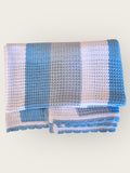 Soft Knitted Baby Shawl – Blue & White Striped | Cozy Cotton Wrap for Newborns