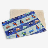 Soft Fleece Baby Blanket – Blue Transport Theme (Cars, Boats & Planes)