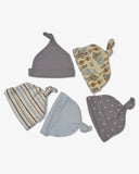 5-Piece Organic Knotted Baby Beanie Set - Safari Friends Collection (0-9 Months)