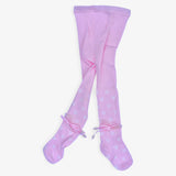 “Blush Pink Minnie Tights – Girls Winter Stockings with Bows & Pearls”