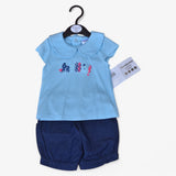 Baby Girl Blue "Hello" Outfit with Denim Shorts (G2A)
