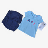 Baby Girl Blue "Hello" Outfit with Denim Shorts (G2A)