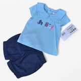 Baby Girl Blue "Hello" Outfit with Denim Shorts (G2A)