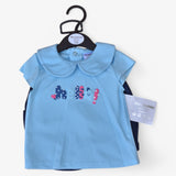 Baby Girl Blue "Hello" Outfit with Denim Shorts (G2A)