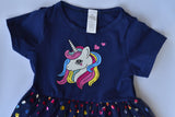 Navy Blue Unicorn Dress with Rainbow Heart Tulle – Girls Party & Casual Wear