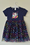 Navy Blue Unicorn Dress with Rainbow Heart Tulle – Girls Party & Casual Wear