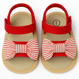 Red Bow Baby Sandals – Soft Sole Summer Open-Toe Shoes (0–6 Months)