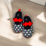 Polka Dot Baby Girl Shoes – Navy Soft Sole Flats with Red Bow (0–24M)