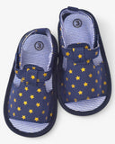 Star Print Baby Shoes – Navy Blue Soft Sole Moccasins for Boys (0–18 Months)
