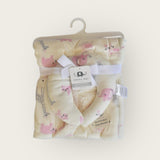 Reversible Fleece Baby Blanket with Neck Pillow – Giraffe & Bear Print (2-Piece Gift Set)