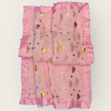 Luxury Pink Baby Blanket with Satin Border – Gold Cloud & Star Design