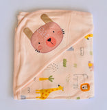 Baby Hooded Blanket – Soft Cotton Wrap with Cute Bear & Safari Print